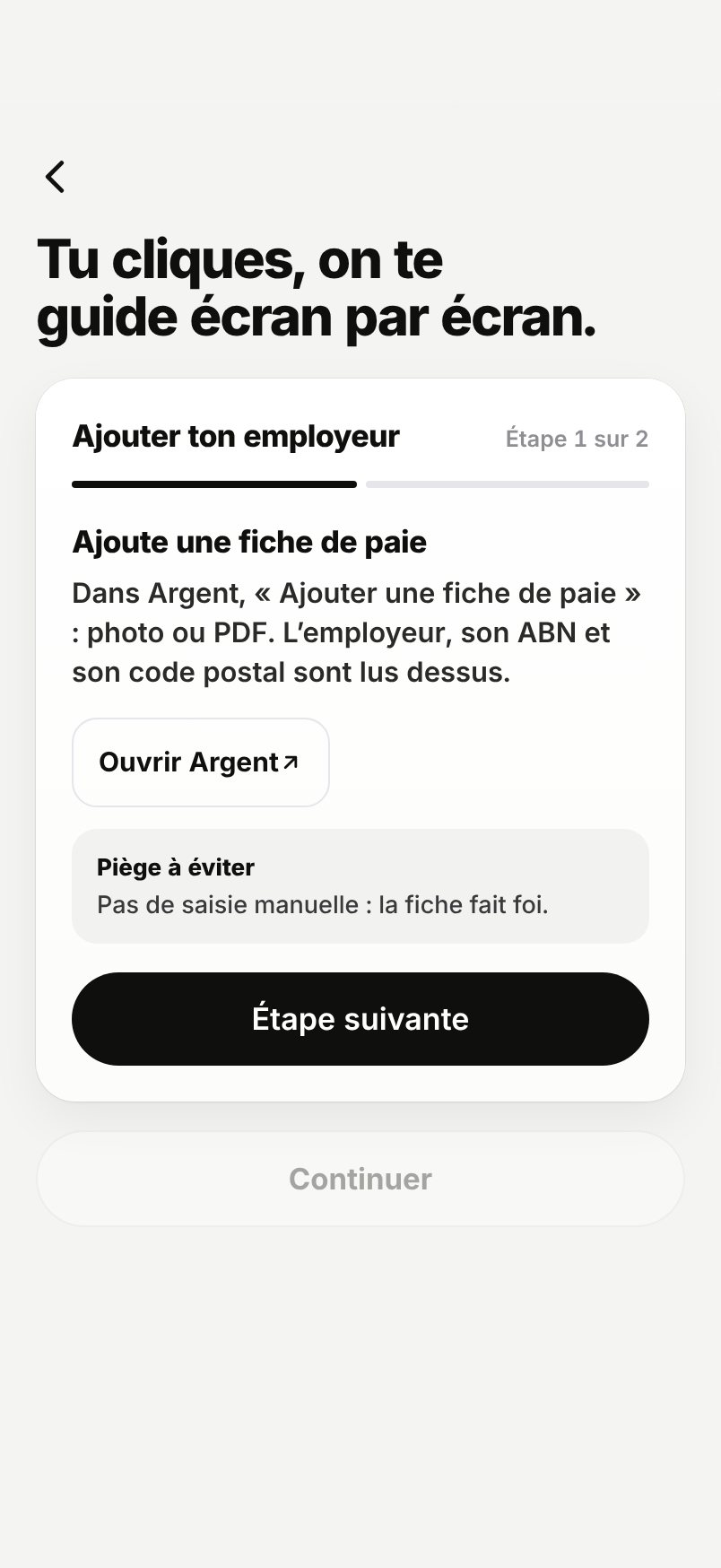 WHV Wallet : guide « Ajouter ton employeur », étape 1