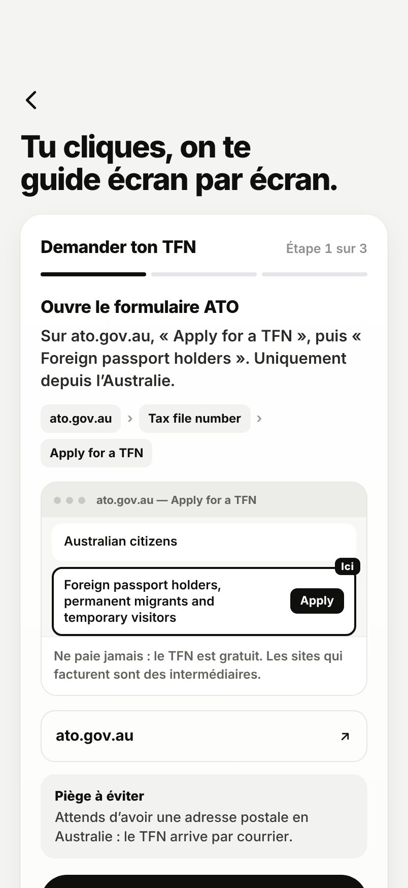 WHV Wallet : guide TFN, étape 1 : ouvrir le formulaire de l'ATO