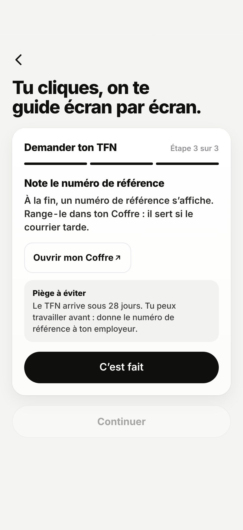 WHV Wallet : guide TFN, étape 3 : noter le numéro de référence
