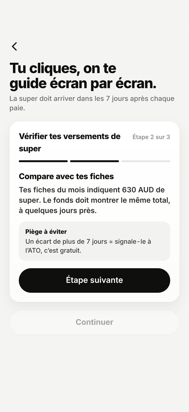 WHV Wallet, guide « Vérifier tes versements de super », étape 2 : comparer avec tes fiches