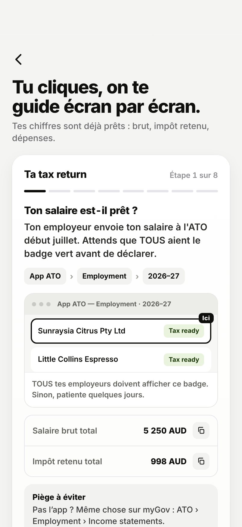 WHV Wallet : guide tax return, étape 1 : revenus « Tax ready »