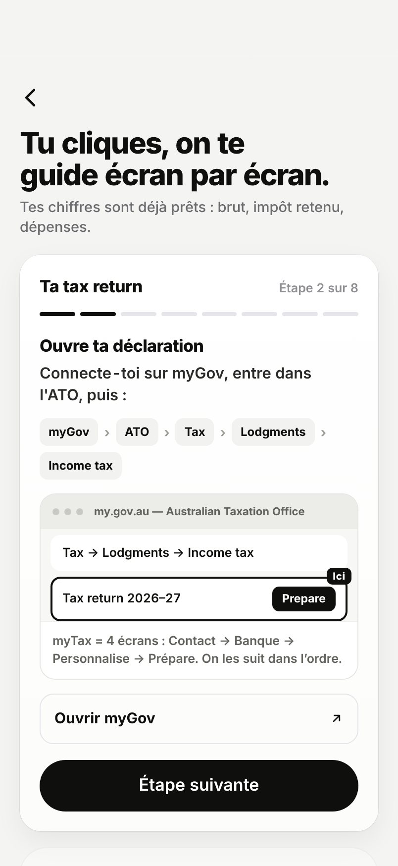 WHV Wallet : guide tax return, étape 2 : ouvrir la déclaration