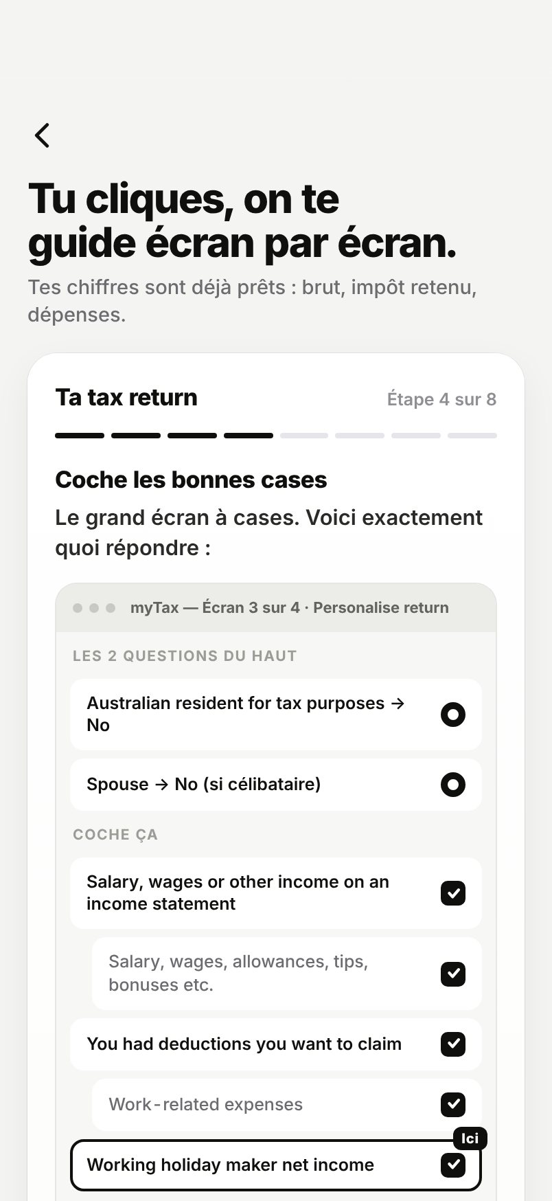 WHV Wallet : guide tax return, étape 4 : les bonnes cases