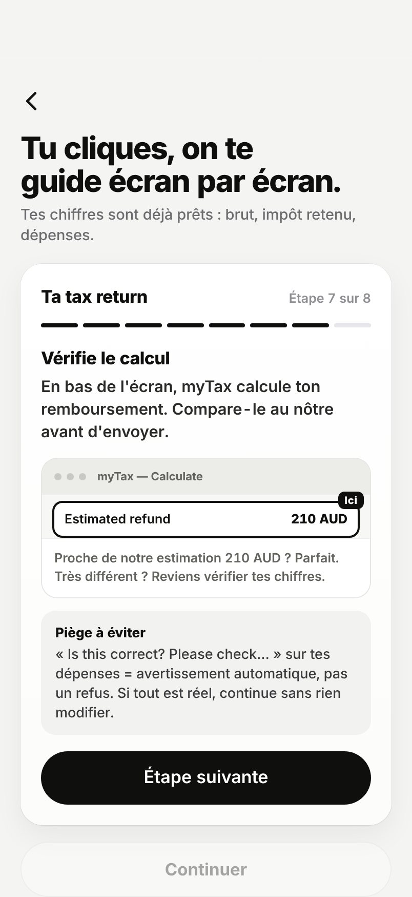 WHV Wallet : guide tax return, étape 7 : vérifier le calcul