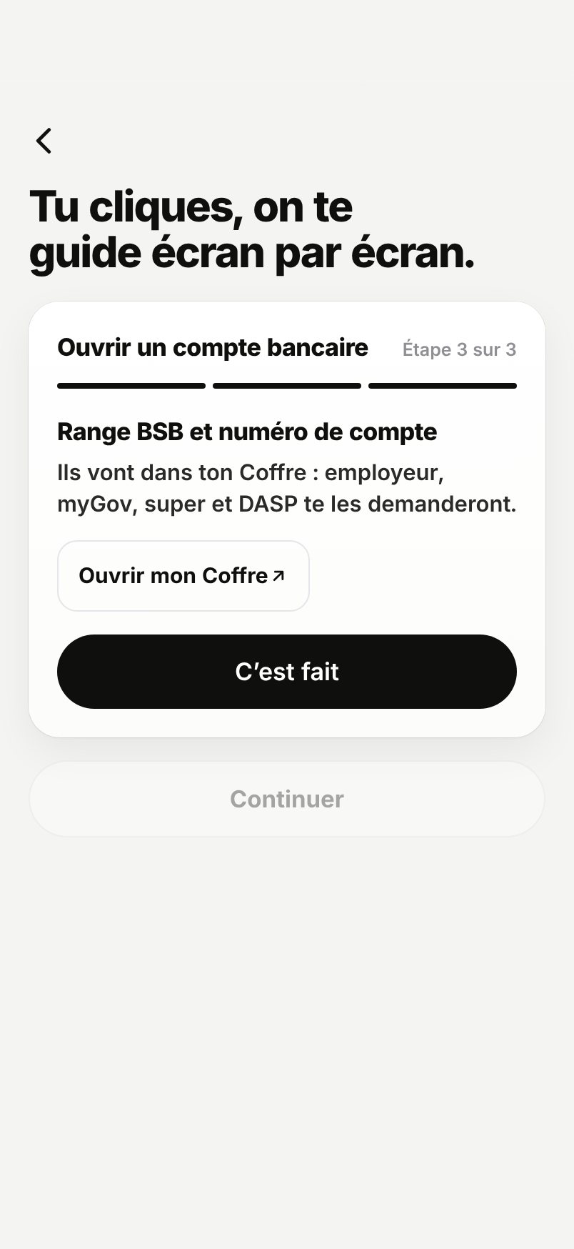 WHV Wallet : guide compte bancaire, étape 3 : ranger BSB et numéro