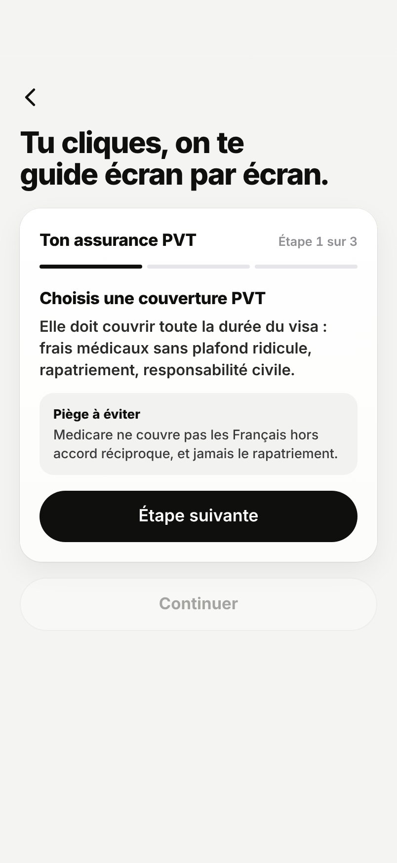 WHV Wallet, guide « Ton assurance PVT », étape 1 : choisir une couverture