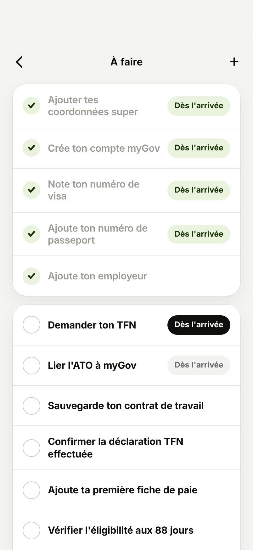 WHV Wallet : to-do de l'arrivée