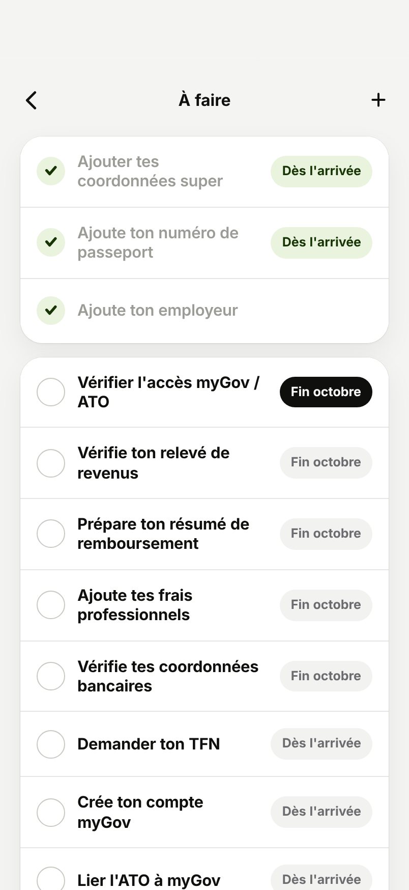 WHV Wallet : to-do de départ, datée