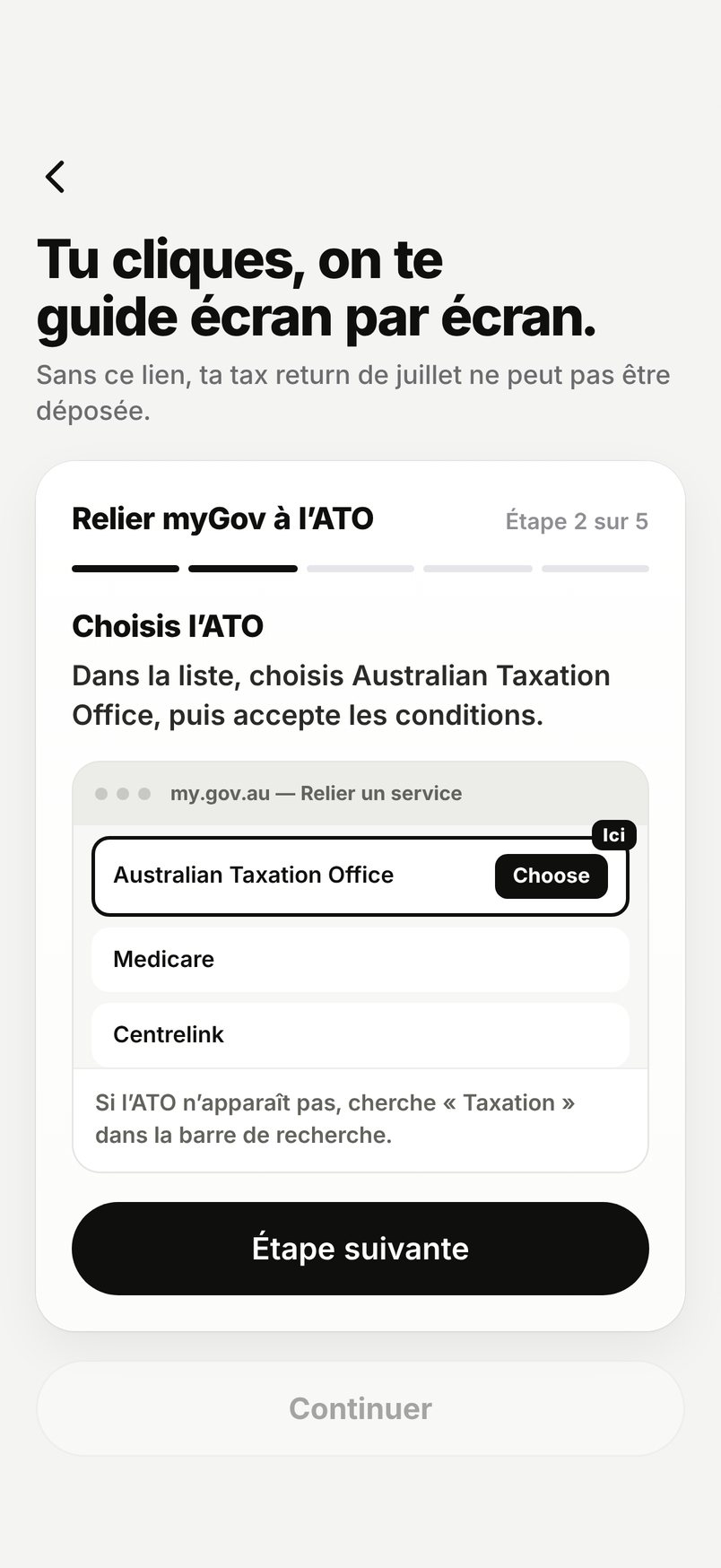 Guide WHV Wallet, relier myGov à l'ATO, étape 2 : choisir l'Australian Taxation Office