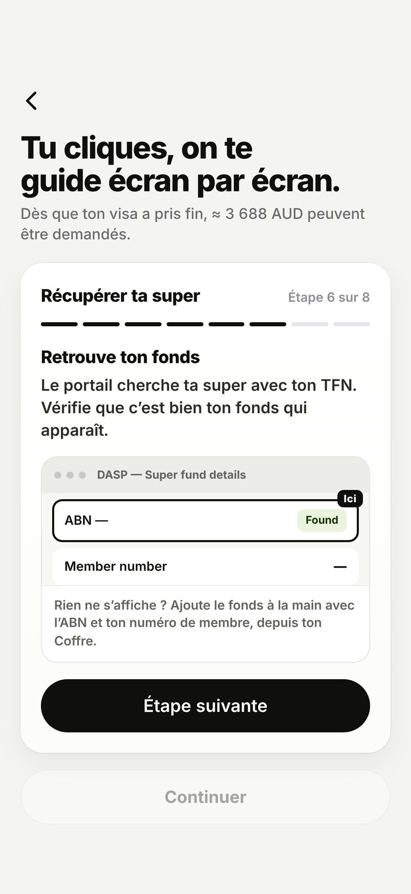Guide DASP de WHV Wallet, étape 6 : retrouver ses fonds de super