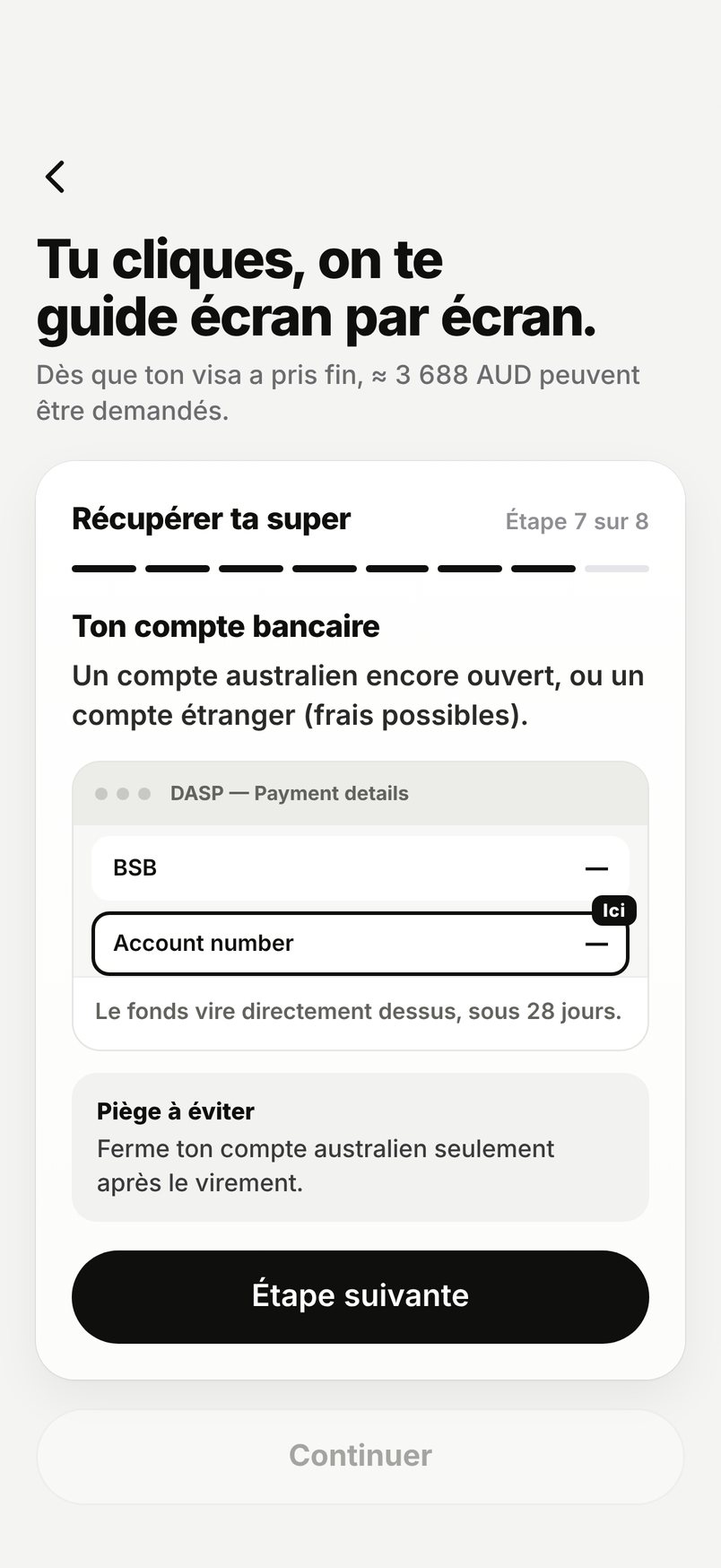 Guide DASP de WHV Wallet, étape 7 : compte bancaire pour le virement